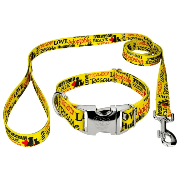 Country Brook Petz® Premium Yellow Loveable Rescue Dog Collar and Leash, Small