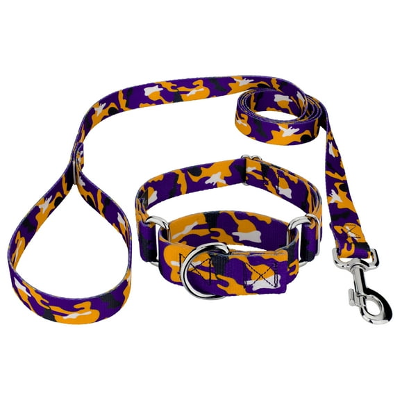 Country Brook Petz® Purple and Gold Camo Martingale Dog Collar and Leash Limited Edition, Small
