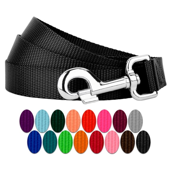 Country Brook Petz - Vibrant 17 Color Selection - Heavyduty Doublehandle Nylon Leash (6 Foot, 3/4 Inch Wide, Black)