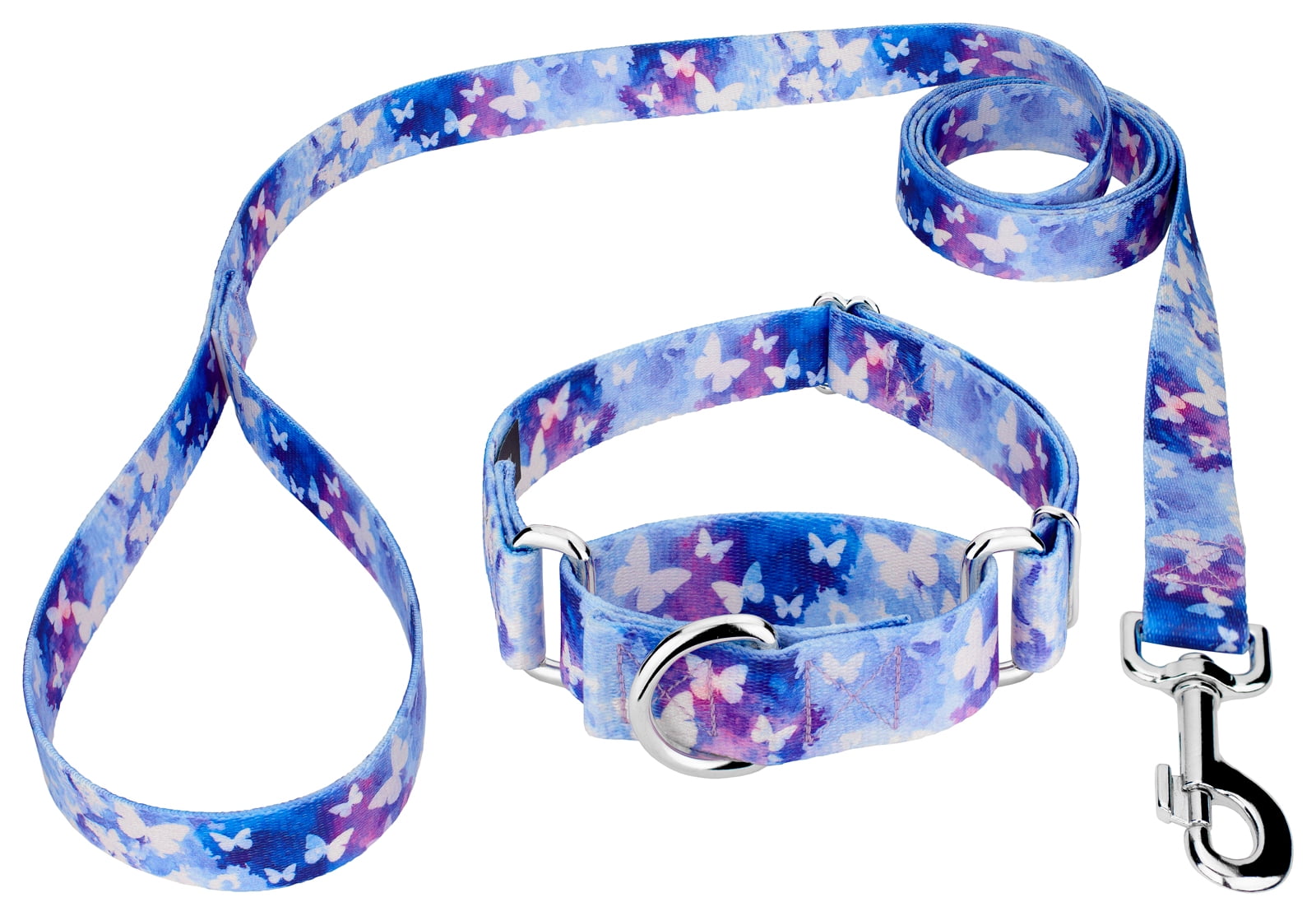 Country Brook Petz® Watercolor Butterflies Martingale Dog Collar and Leash, Medium