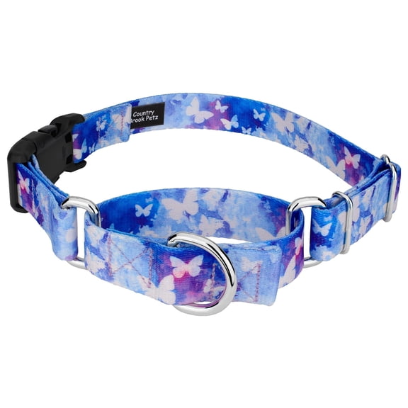 Country Brook Petz® Watercolor Butterflies Martingale Dog Collar with Plastic Buckle, Large