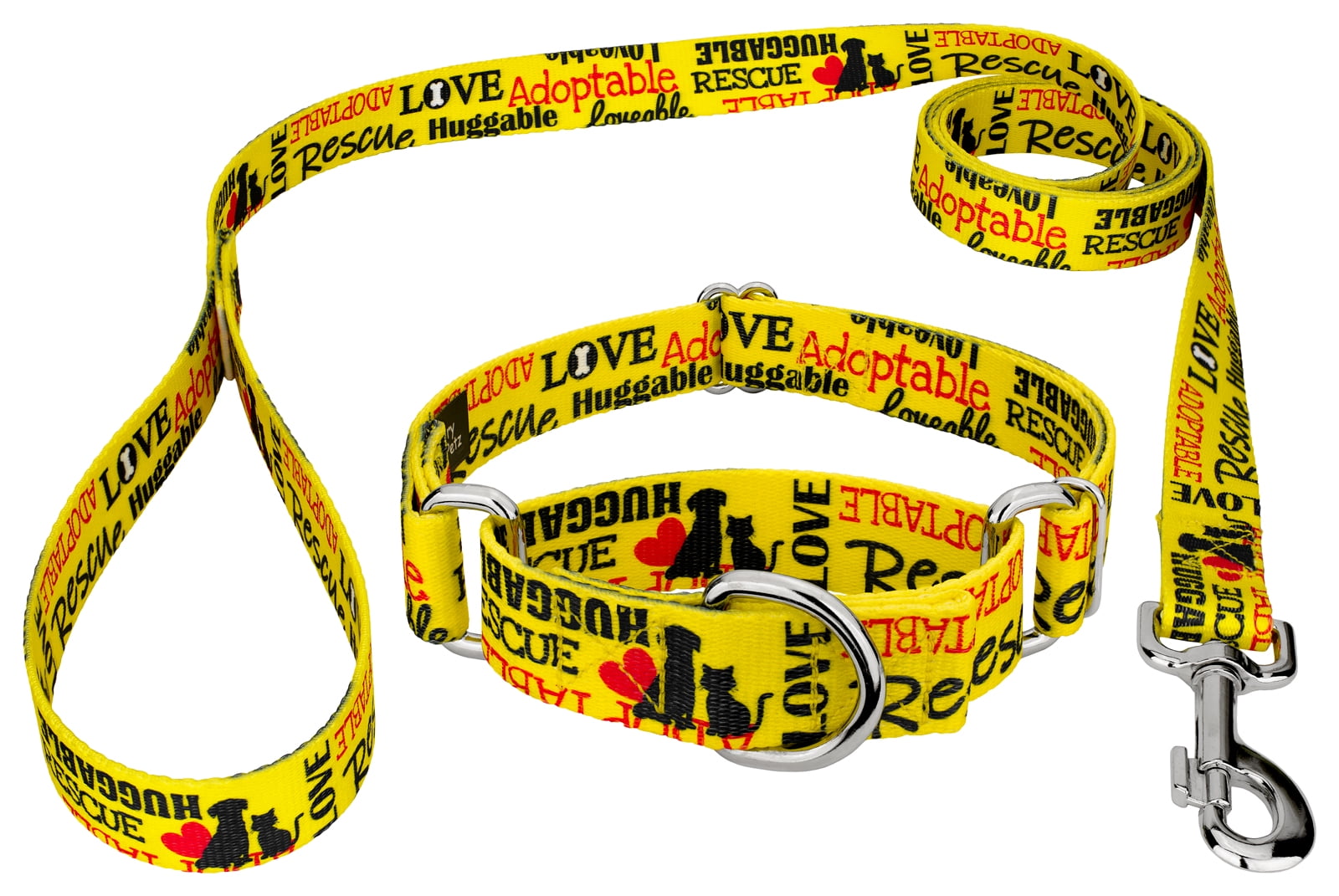 Country Brook Petz® Yellow Loveable Rescue Martingale Dog Collar and Leash, Small