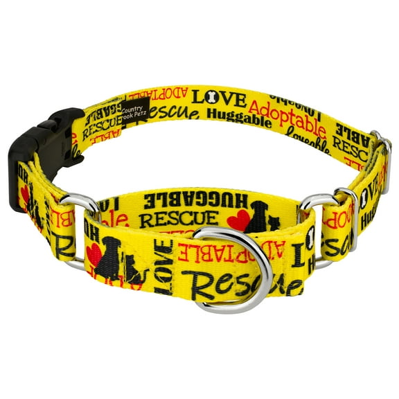 Country Brook Petz® Yellow Loveable Rescue Martingale Dog Collar with Deluxe Buckle, Large