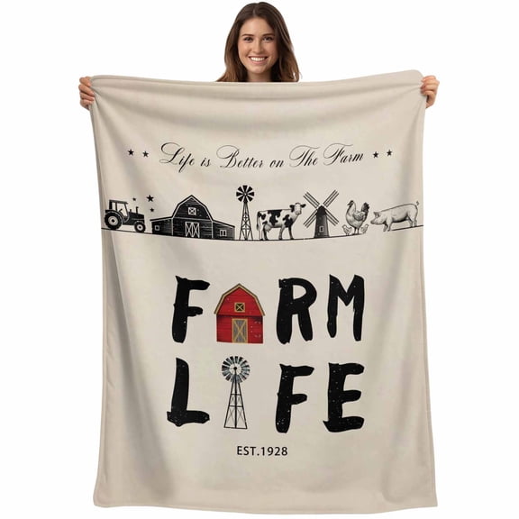 Country Cabin Blanket Soft Cozy Warm Throw Blanket for Couch, Plush Fuzzy Flannel Fleece Blankets for Sofa, Vintage Farmhouse Barn Chicken Pig Cow Bed Blankets Lightweight Gifts for Women, 30"x40"