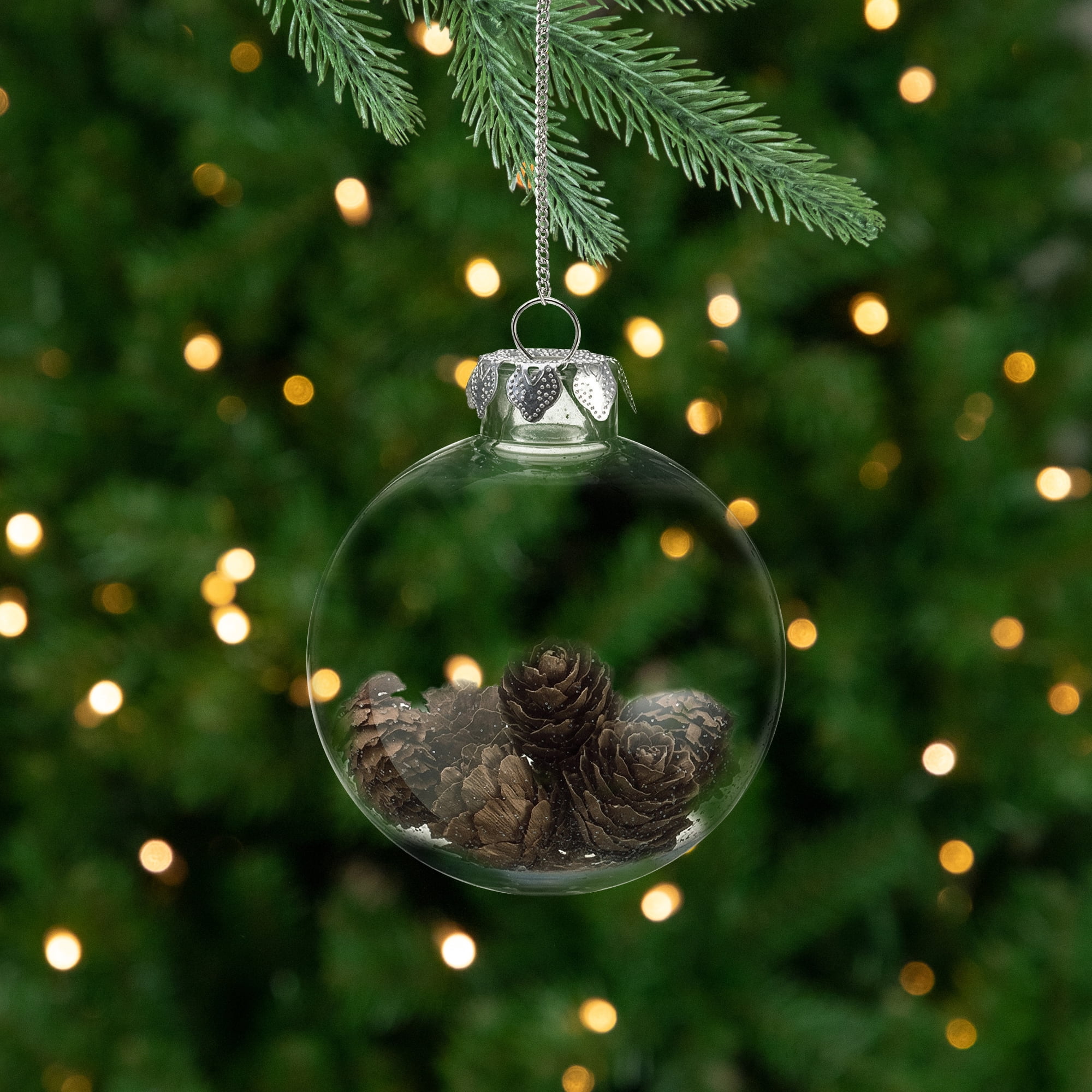 Country Cabin Clear Plastic Mini Pine Cone Filled Christmas Ball Ornament 3.5" (88 mm)