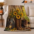 thumbnail image 1 of Country Cabin Cowboy Boots Sunflowers Rustic Western, Cozy Friendship Quote Scene, Warm Flannel Blanket for Living Room and Reading Nook, Art Lovers Friendship Gift, Artistic Home Decor, 1 of 9