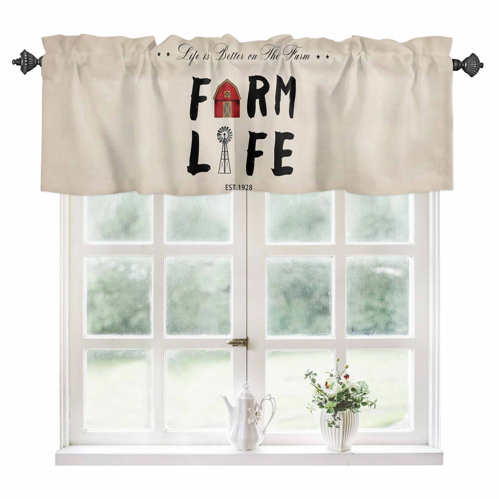 Country Cabin Kitchen Valances for Windows 60x18 Inch Kitchen Curtains ...