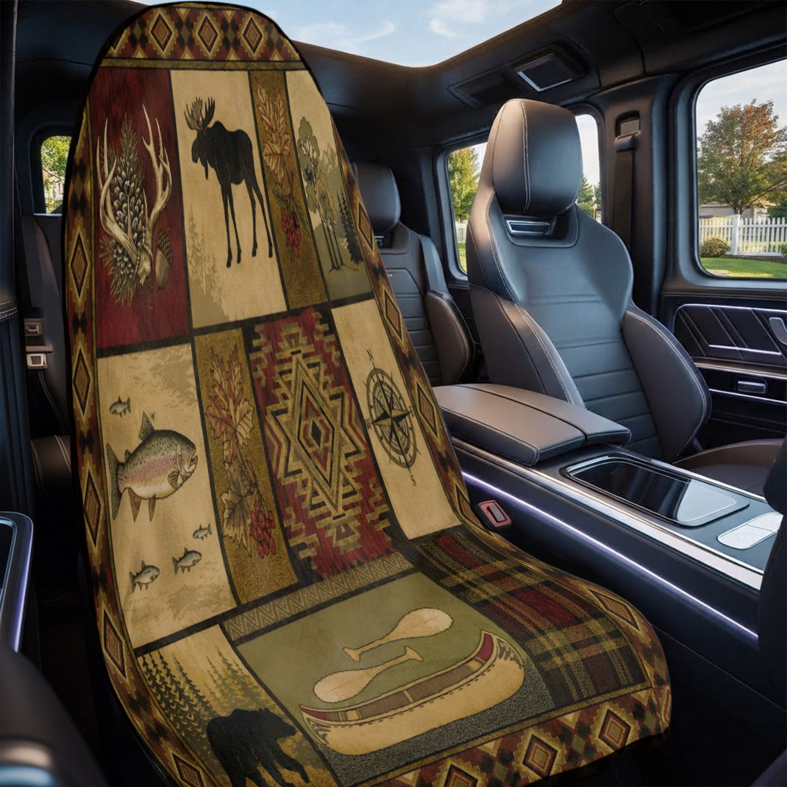 Country Car Seat Cover Towel 1 Pack, Moose Bear Lodge Silhouette Cabin ...