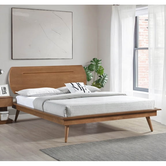 Country Casual Full Size Platform Bed with Oval Headboard, 1pc Wooden Bedroom Piece