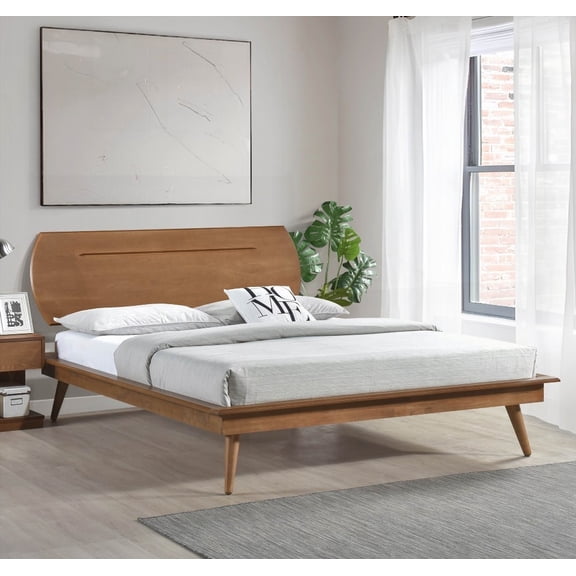 Full Size Wooden Platform Bed with Oval Headboard 41.5"H 10"Rail to Floor for Bedroom