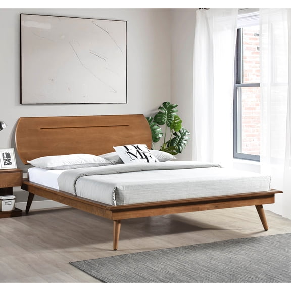 Country Casual Style Queen Bed, Oval Headboard Wood Furniture Brown Platform Bed With Headboard, Bedroom Connect
