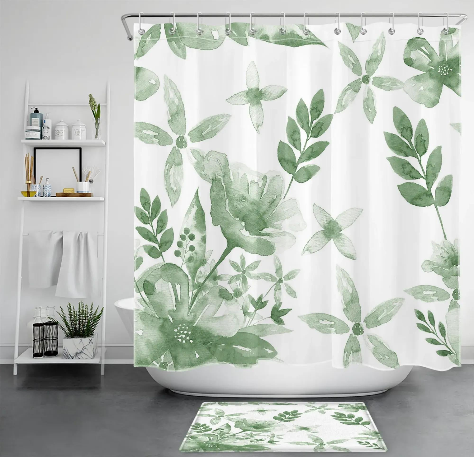 Country Charm Watercolor Meadow Sage Green Shower Curtain Embrace the