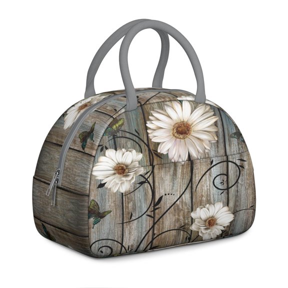 Country Chic Daisy Lunch Bag - Rustic Farmhouse Florals, Insulated Tote for Weekend Markets