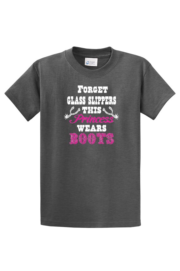 Country Chick Youth Short Sleeve T-shirt Forget Glass Slipper This Princess Wears B Heather Gray