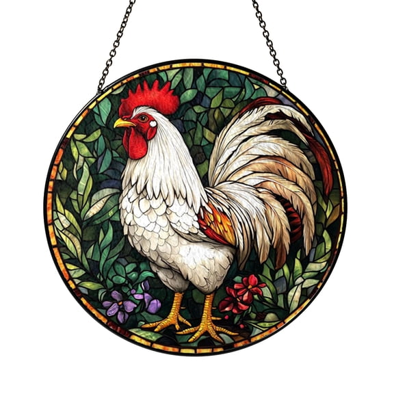 Country Chicken Faux Stained Glass Window Decor2101