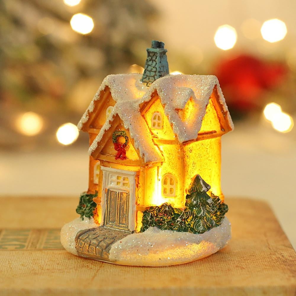 Country Christmas Cabin,LED Lighted Christmas Village Houses,Christmas