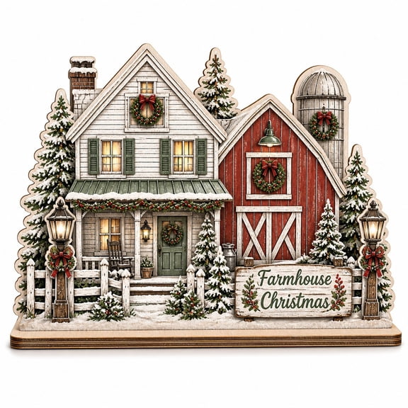 Country Christmas Farmhouse Wooden Block for Holiday Tabletop Decor