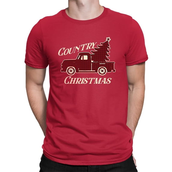 Country Christmas Plaid Truck T-shirt Men's