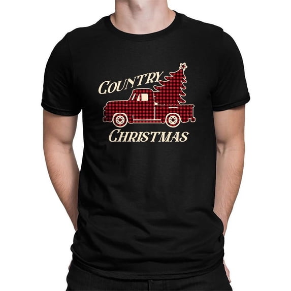 Country Christmas Plaid Truck T-shirt Men's