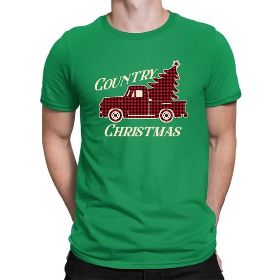 Country Christmas Plaid Truck T-shirt Men's
