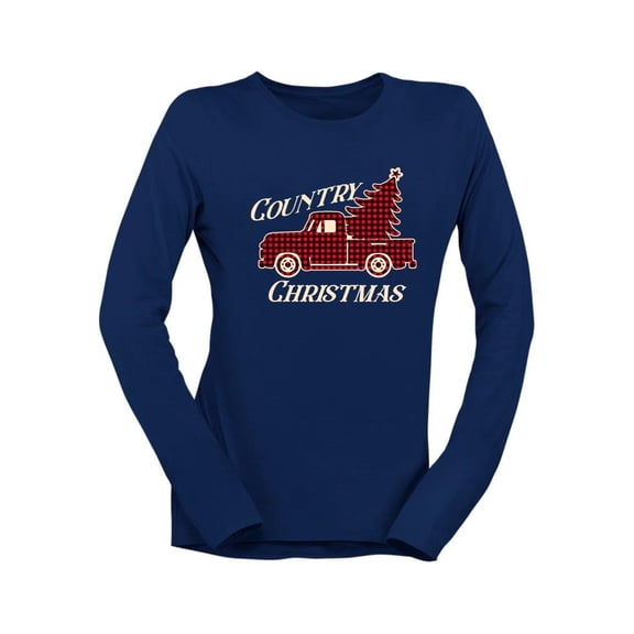 Country Christmas Plaid Truck Women's Long Sleeve