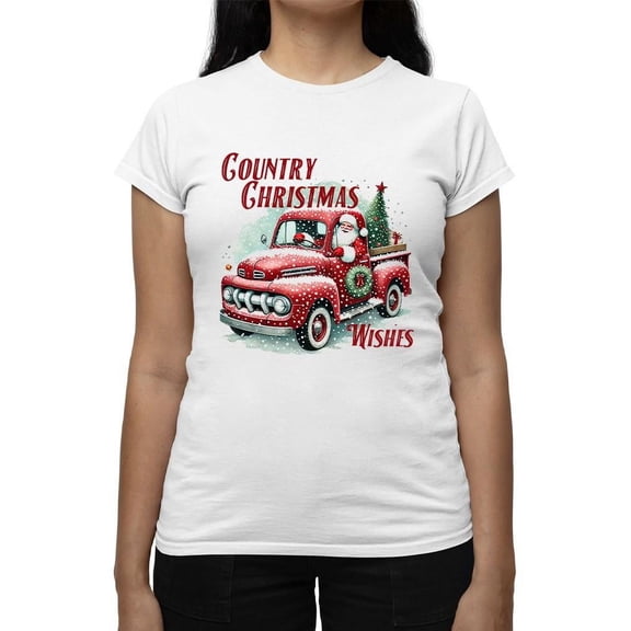 Country Christmas Wishes Truck Tee T-shirt Women's