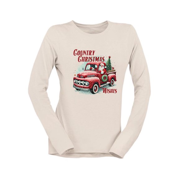Country Christmas Wishes Truck Women's Long Sleeve