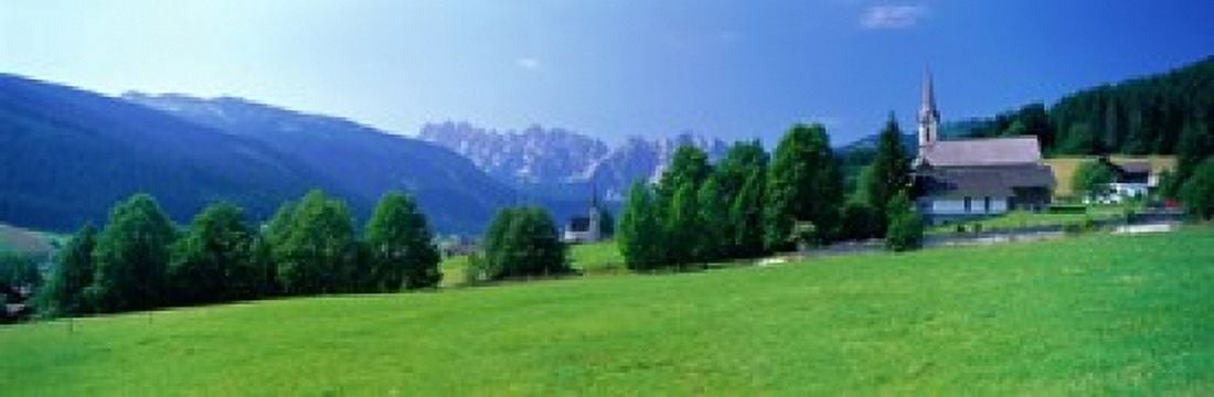 Country Churches near Dachstein Gosau Austria Canvas Art - Panoramic Images (18 x 6)