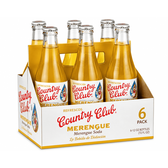 Country Club Merengue Soda, Tropical Fruit Flavored Carbonated Soft Drink, Dominican Style Refreshing Soda, 12 fl oz Bottles, 6 Pack