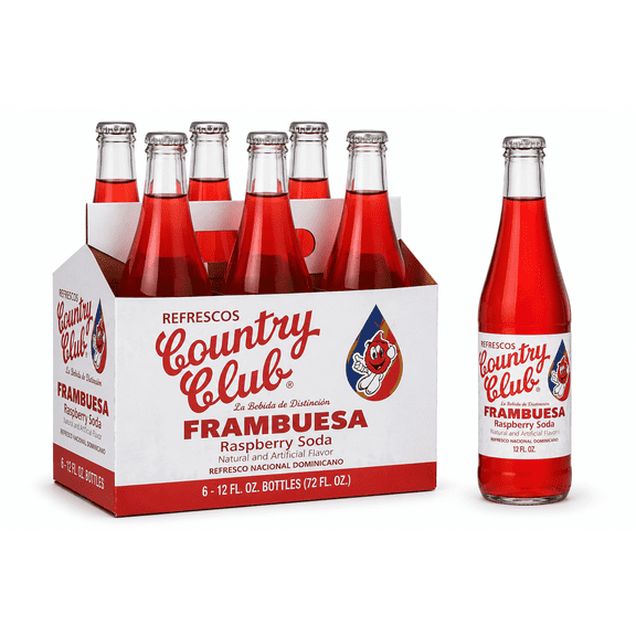 Country Club Raspberry Soda, Natural and Artificial Flavor, 6-Pack, 12 fl oz Bottles