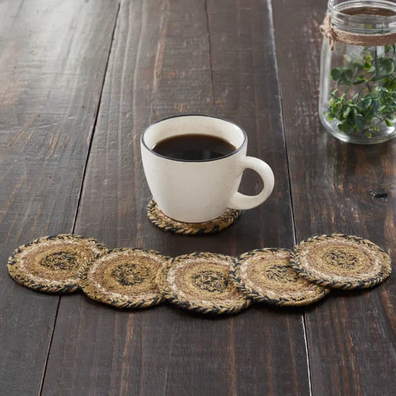 Country Coaster Set Of 6 Tan Kettle Grove Jute Kitchen Table Decor Vhc Brands