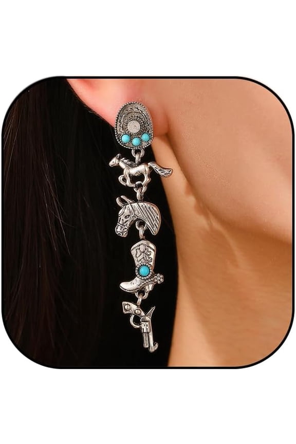 Country Concert Outfits for Women Western Earrings CowBoy CowGirl Drop Dangle Earring Vintage Oval Earring Turquoise Jewelry Western Accessories