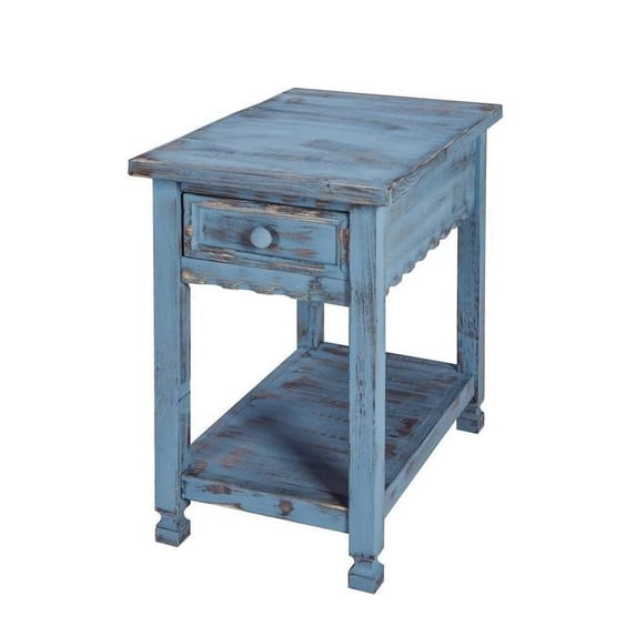 Country Cottage Chairside Table, Blue Antique