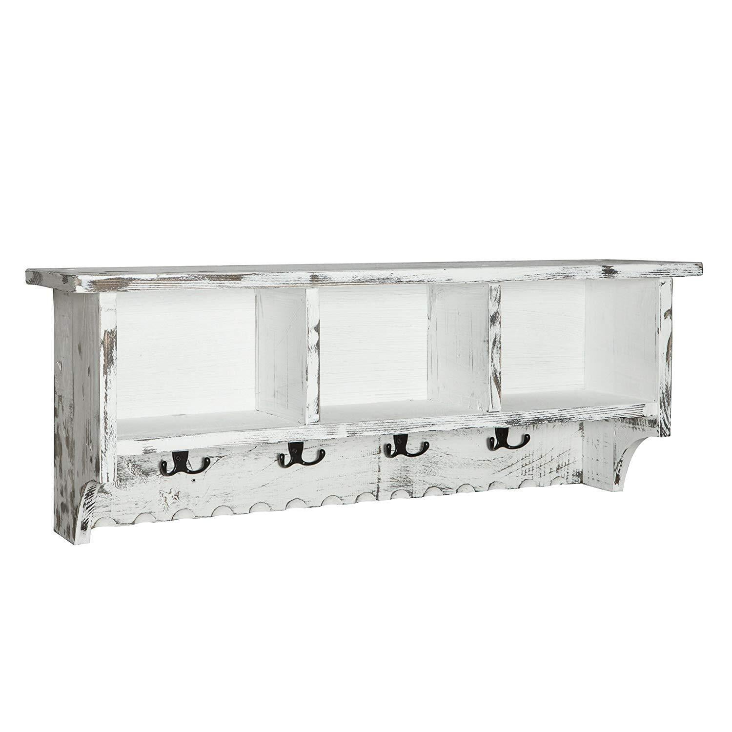 Country Cottage Coat Hooks and Bench Set, White Antique Finish