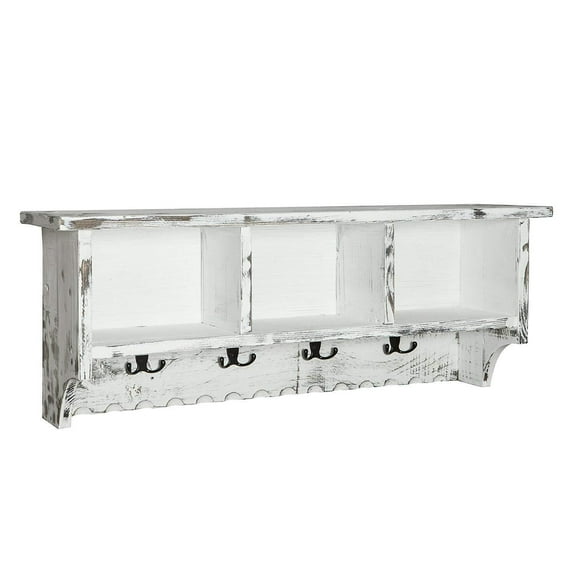 Country Cottage Coat Hooks and Bench Set, White Antique Finish