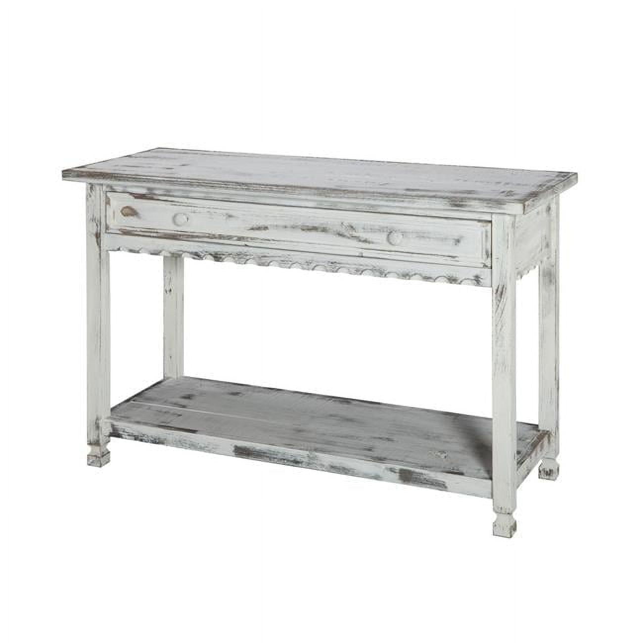 Antique White Cottage-Inspired Media Console with Storage Shelf
