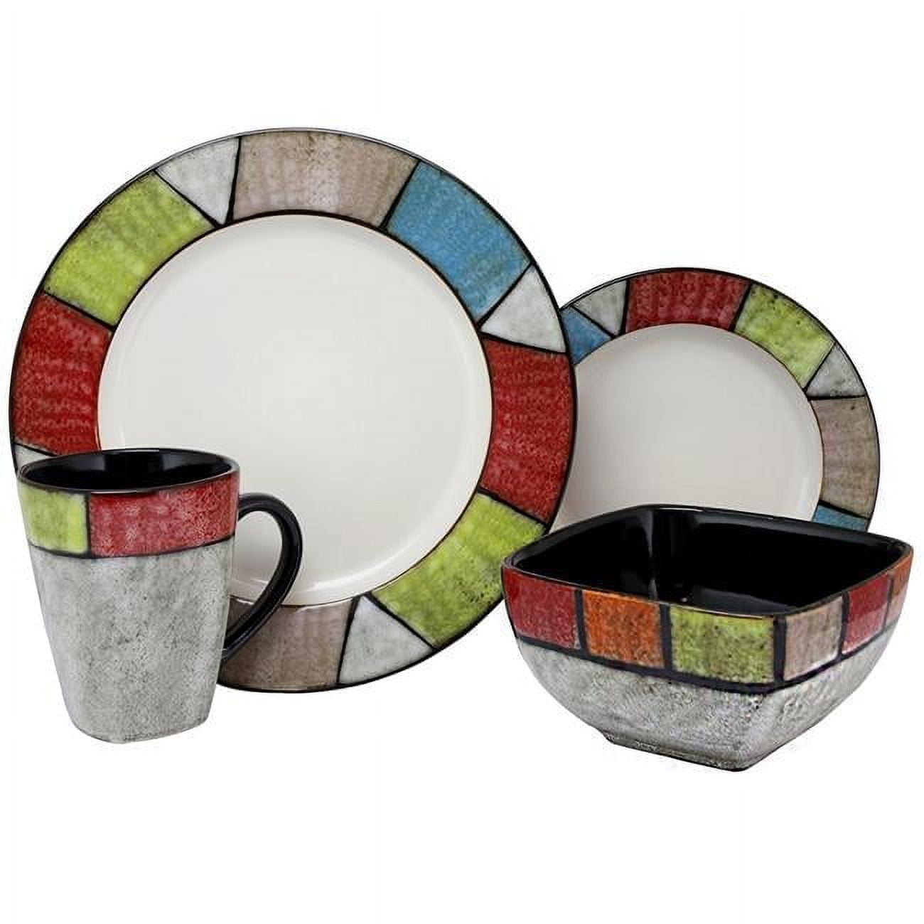 Colorful Trim Ceramic 16-Piece Dinnerware Set for 4