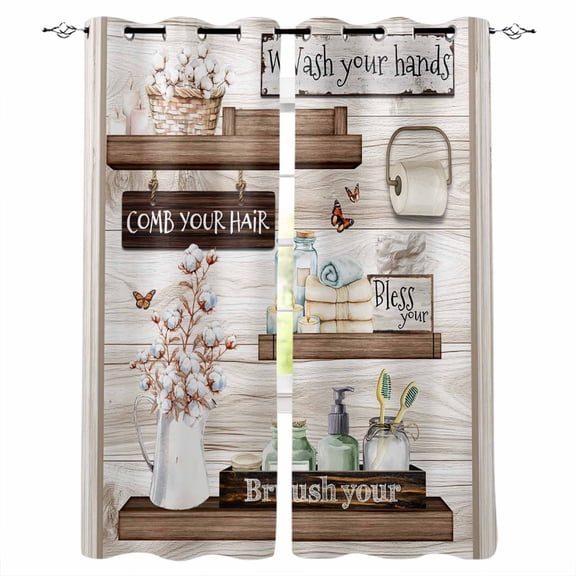 Country Cotton Floral Kitchen Curtains Farmhouse Vintage Bath Bottle Cafe Short Curtains for Bathroom Blackout Window Curtain Grommet Small Window Treatment Drapes for Bedroom Living Room 52"x45"x2