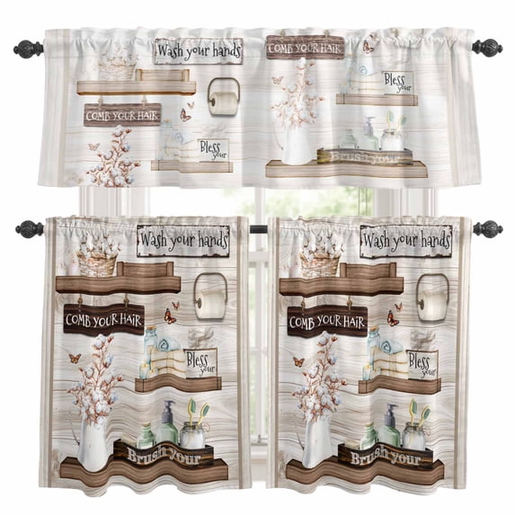 Country Cotton Floral Kitchen Curtains Sets for Windows 24 Inch Length, Farmhouse Vintage Bath Bottle Rod Pocket Window Treatments Tier Curtains and Valances Set for Bedroom/Bathroom