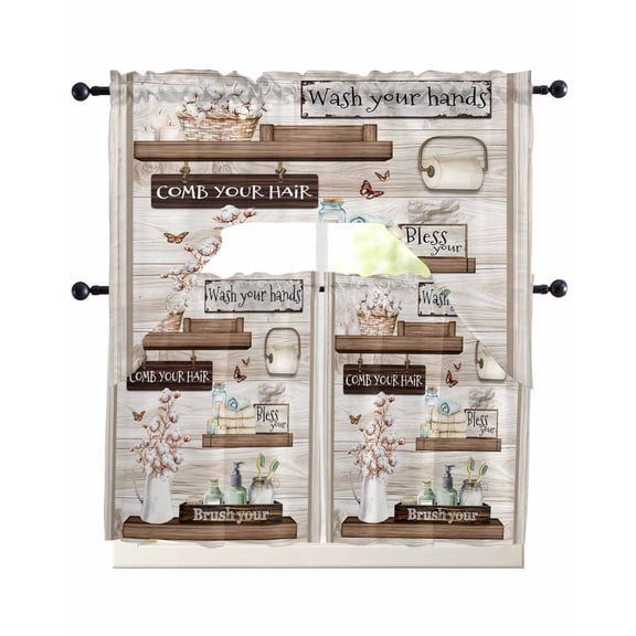 Country Cotton Floral Kitchen Curtains Swag Valance and Tier Curtains Set 24 Inch Length, Farmhouse Vintage Bath Bottle Rod Pocket Drape Panels Pair Swag Curtain for Bathroom/Cafe/Window