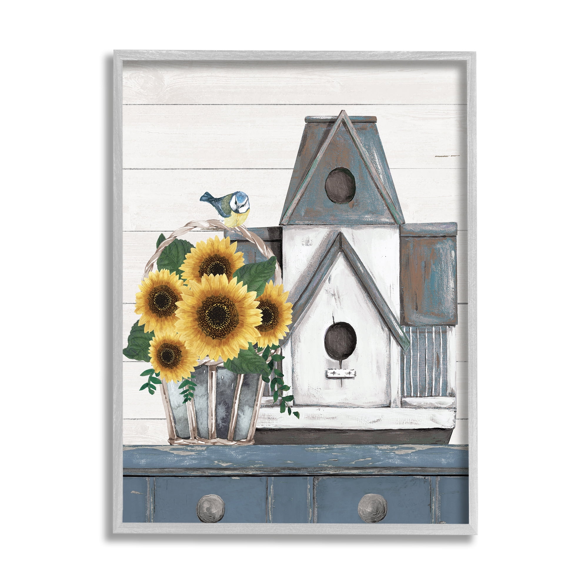 Country Counter Birdhouse Sunflower Traditional Still Life Novelty Graphic Art Framed Art Print Wall Art