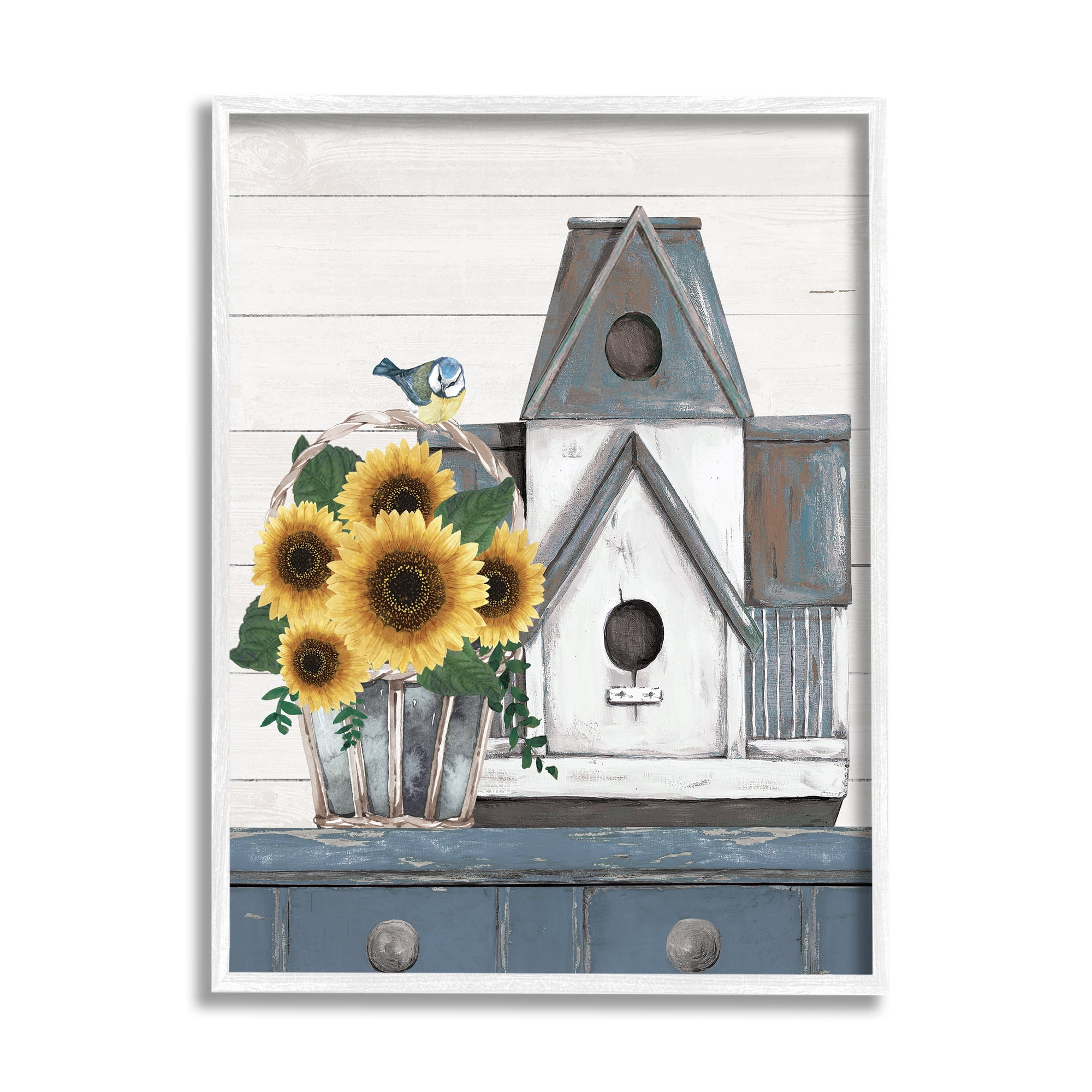 Country Counter Birdhouse Sunflower Traditional Still Life Novelty Graphic Art Framed Art Print Wall Art