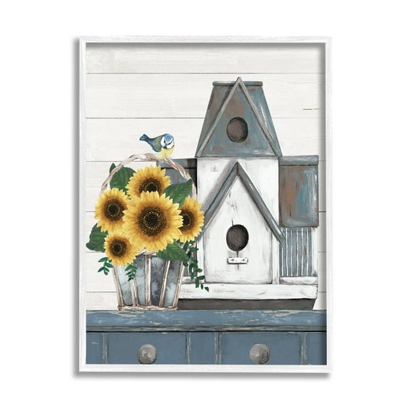 Country Counter Birdhouse Sunflower Traditional Still Life Novelty Graphic Art Framed Art Print Wall Art