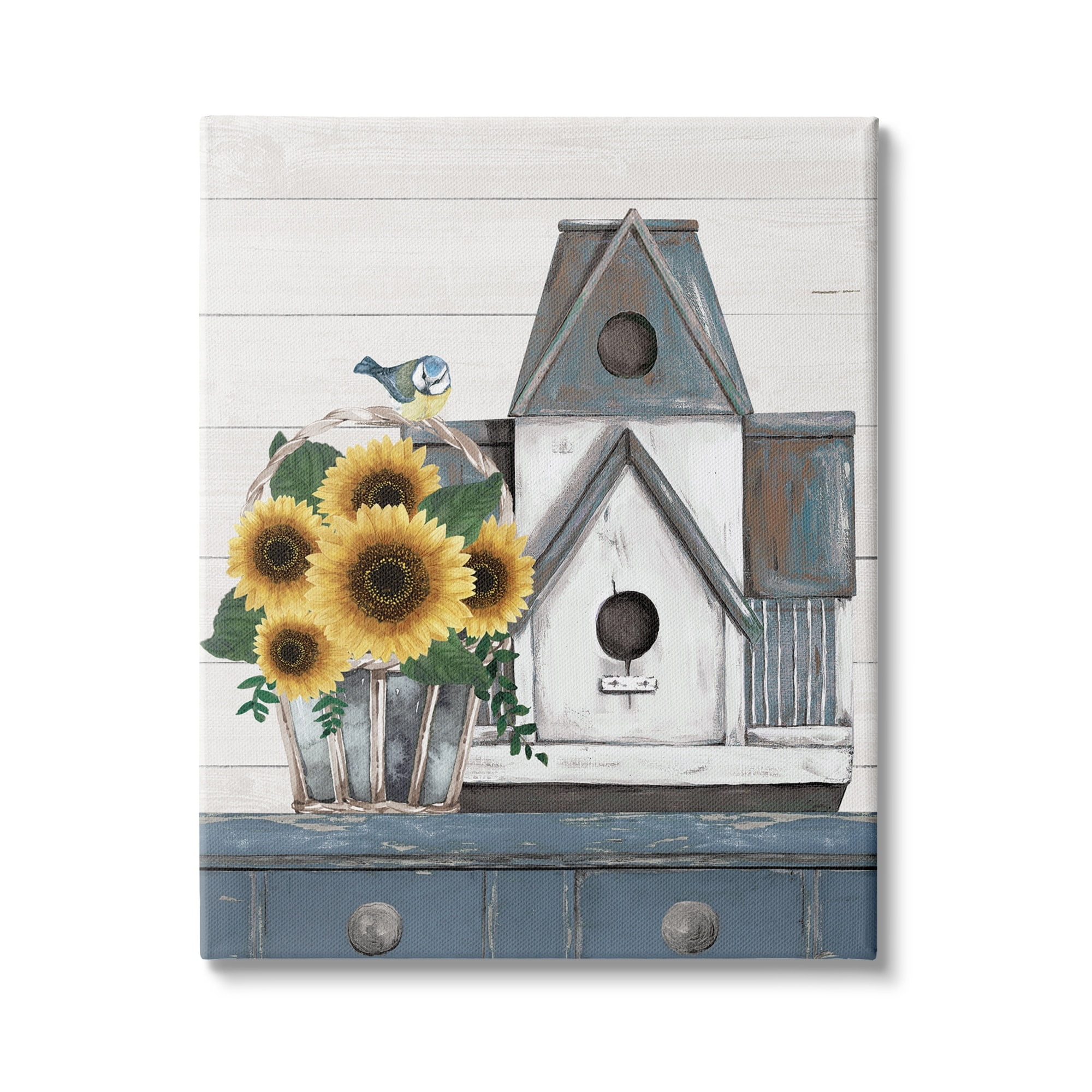 Country Counter Birdhouse Sunflower Traditional Still Life Novelty Graphic Art Gallery-Wrapped Canvas Print Wall Art