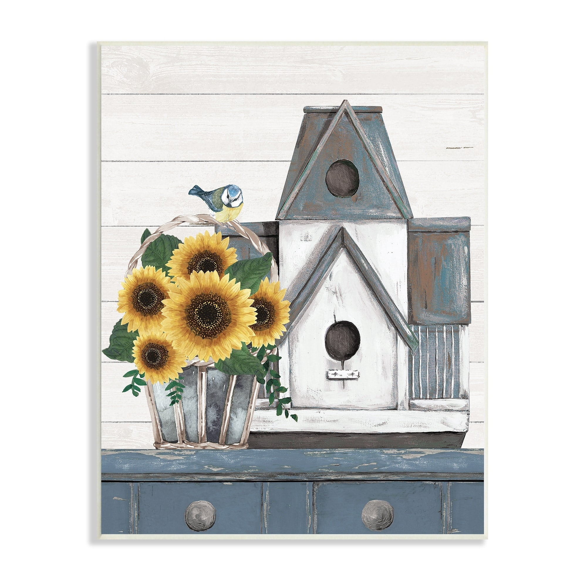 Country Counter Birdhouse Sunflower Traditional Still Life Novelty Graphic Art Unframed Art Print Wall Art