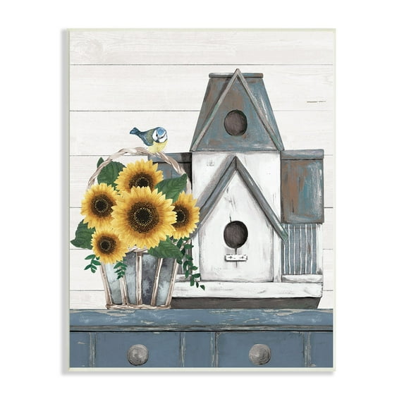 Country Counter Birdhouse Sunflower Traditional Still Life Novelty Graphic Art Unframed Art Print Wall Art