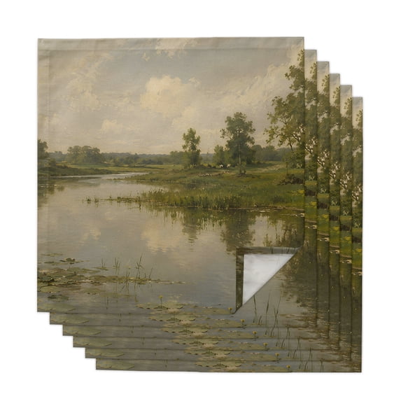 Country Countryside Cloth Napkins, Farmhouse Pastoral River Forest Tree ...