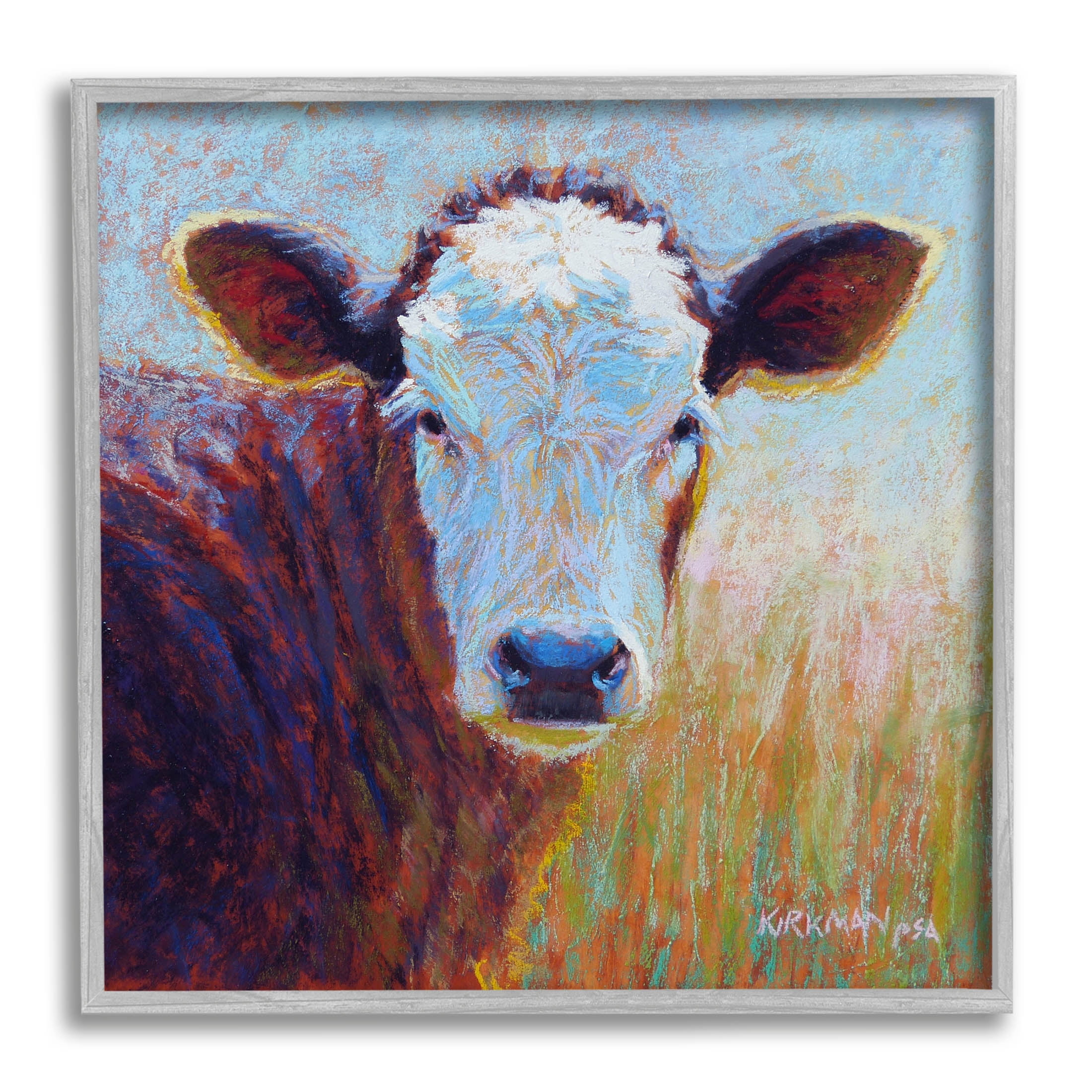 Country Cow Gazing Painting Animals & Insects Painting Gray Framed Art Print Wall Art