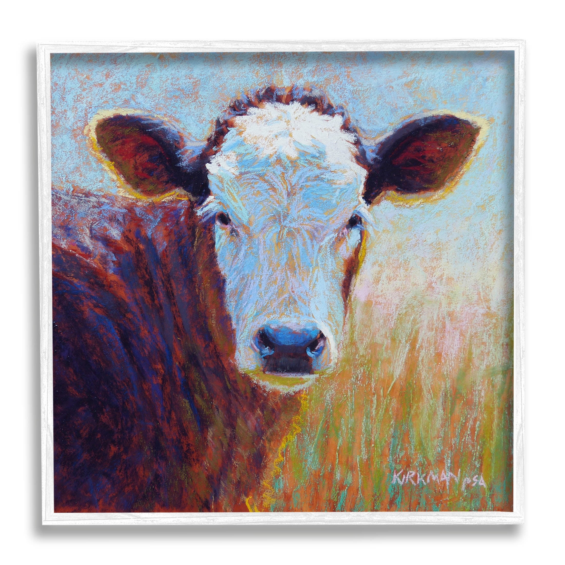 Country Cow Gazing Painting Animals & Insects Painting White Framed Art Print Wall Art