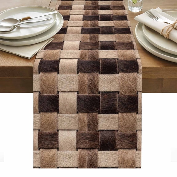 Country Cow Print Table Runner Farmhouse Patchwork Cowhide Brown Tablerunners 13 x 36 Inch, Table Decorations Tabletop Scarf for Summer Gathering Holiday Farmhouse Kitchen Dining Decor